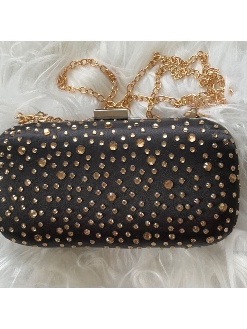 Vintage Black Satin Clutch Crossbody Evening Bag